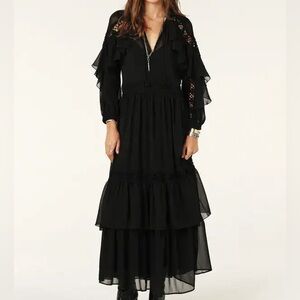 ba&sh Women’s Black Sheer Long Sleeve Ruffled Maxi Dress Size 2, originally $650